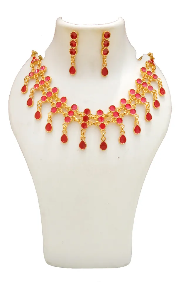 Assamese_Traditional_Gold_Plated_Red_Minakari_Golpata_Necklace_Set_For_Women_&_Girl
